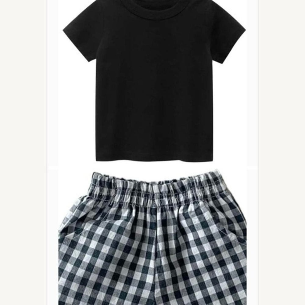 New cotton shorts 3-6 months and solid black or white shirt